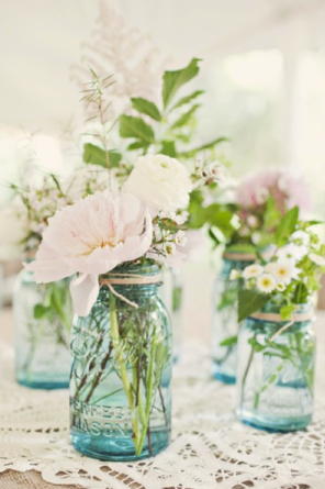 Wedding Decor Flowers Jars Vintage Choose vintage blue Mason Jars and fill 